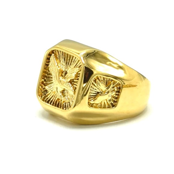 18K Gold Plated Over Stainless Steel Eagle Men Ring - Picture 2 of 3